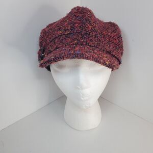 Scala Pronto Pink Cabbie Boucle Wool Blend Hat Black Lining News Paper Boy